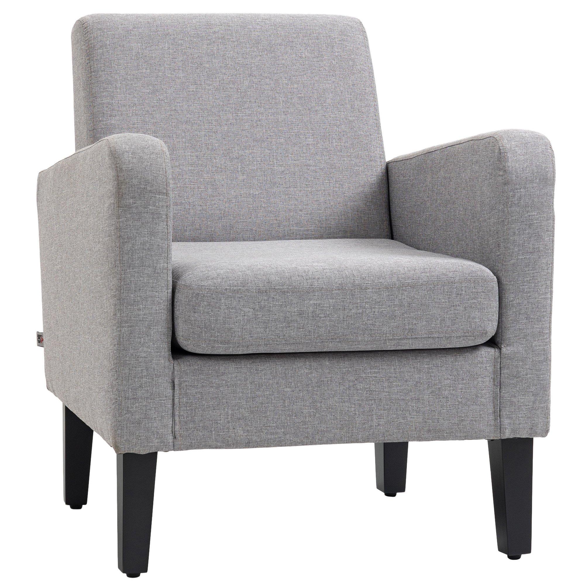 Linen Modern Curved Armchair Accent Seat with Thick Cushion Wood Legs